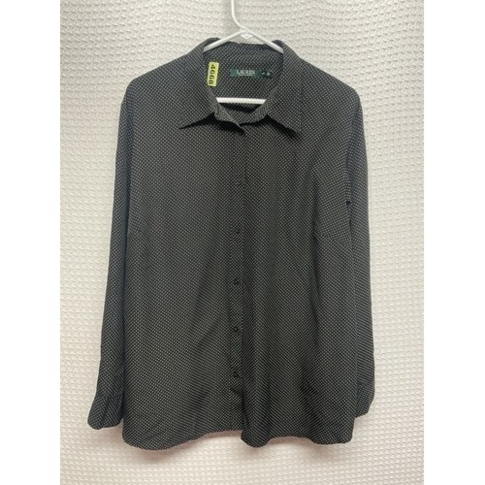 NWOT Lauren Ralph Lauren Black Polka Dot Long Slv Button Up Shirt Women 2X China